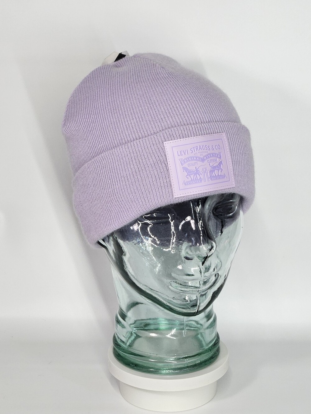 Levi's OS Beanie Hat Ribbed Knit Cuffed Made in Italy pastel lavender lilac